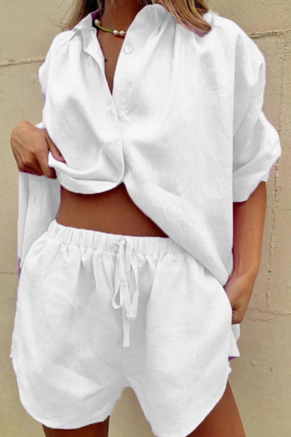 Damen Übergrößen Hemd und Shorts Set - Lässige Freizeitmode für Sommer