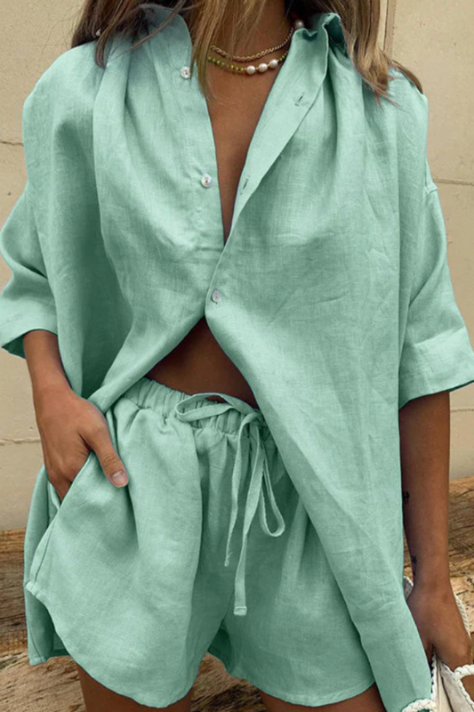 Damen Übergrößen Hemd und Shorts Set - Lässige Freizeitmode für Sommer