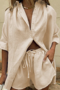 Damen Übergrößen Hemd und Shorts Set - Lässige Freizeitmode für Sommer