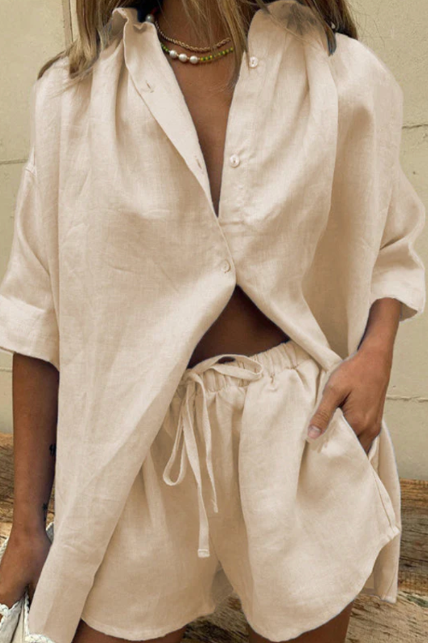 Damen Übergrößen Hemd und Shorts Set - Lässige Freizeitmode für Sommer