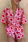 Damen Übergroßes Geometrisches Druckhemd und Shorts Set, Lässige Streetwear für Sommer