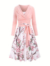 Damen Zweiteiliges Kleid Set Blumendruck Vintage Sommerkleid