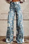 Damenjeans mit Blumenmuster und weitläufigen Beinen