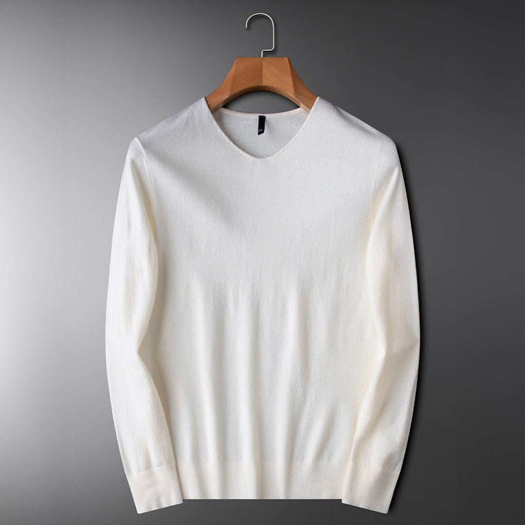 Pull classique pour homme à manches longues avec col en V | Style minimaliste