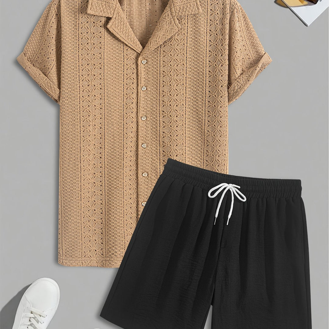 Herren Freizeit Set | Zweiteiliges Outfit mit Hemdkragen | Shorts mit Kordelzug | Moderner Sommerlook