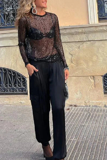 Damen Schichtbluse mit glamourösem Pailletten-Look – Carlotta