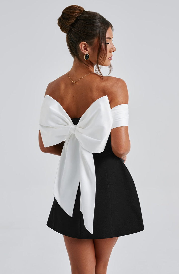 Damen Off Shoulder Mini Kleid | Kontrast A-Linie Skater Kleid