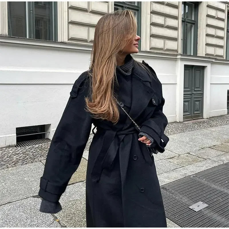 Damen Trenchcoat | Lockere Passform | Langer Mantel mit Bindegürtel | Smart Casual Look