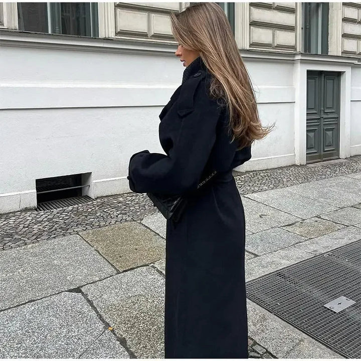 Damen Trenchcoat | Lockere Passform | Langer Mantel mit Bindegürtel | Smart Casual Look
