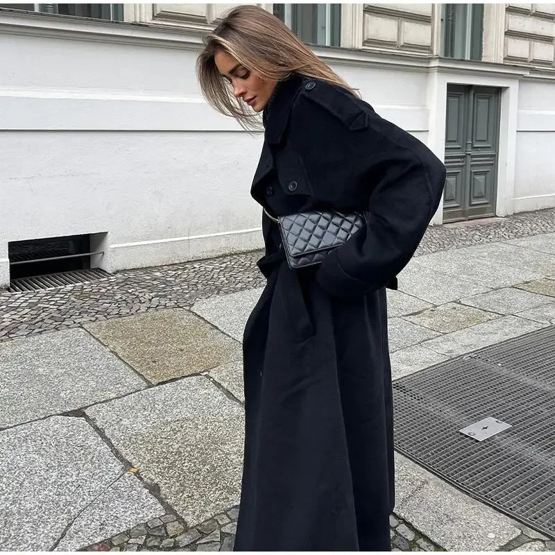 Dámský trenčkot | Volný střih | Dlouhý kabát s páskem na zavazování | Elegantní neformální vzhled