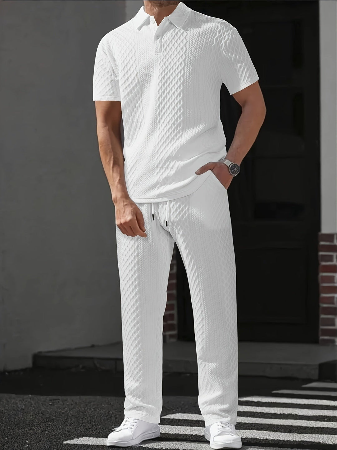 Herren Set | Relaxed Fit Polo-Shirt und Hosen-Set | Kordelzugbund | Smart Casual Stil