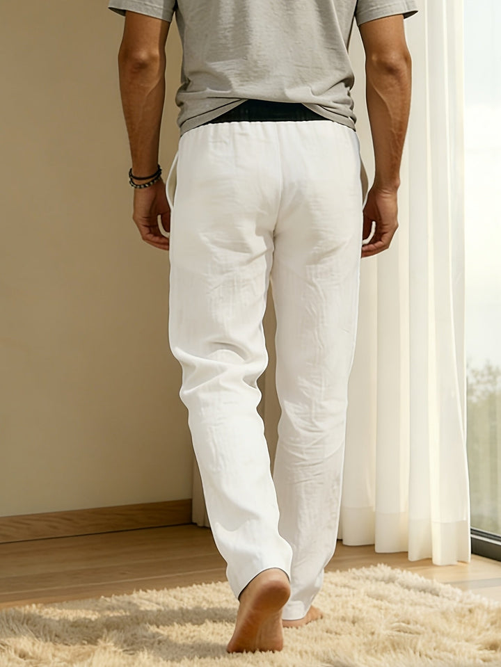 Herrenhose | Relaxed Fit Hose mit Geradem Bein | Kordelzugbund und Taschen | Lässiger Sommerstil
