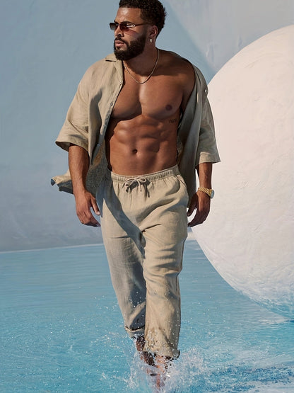 Completo uomo | Camicia casual con pantaloni a coulisse | Vestibilità comoda | Look estivo da resort