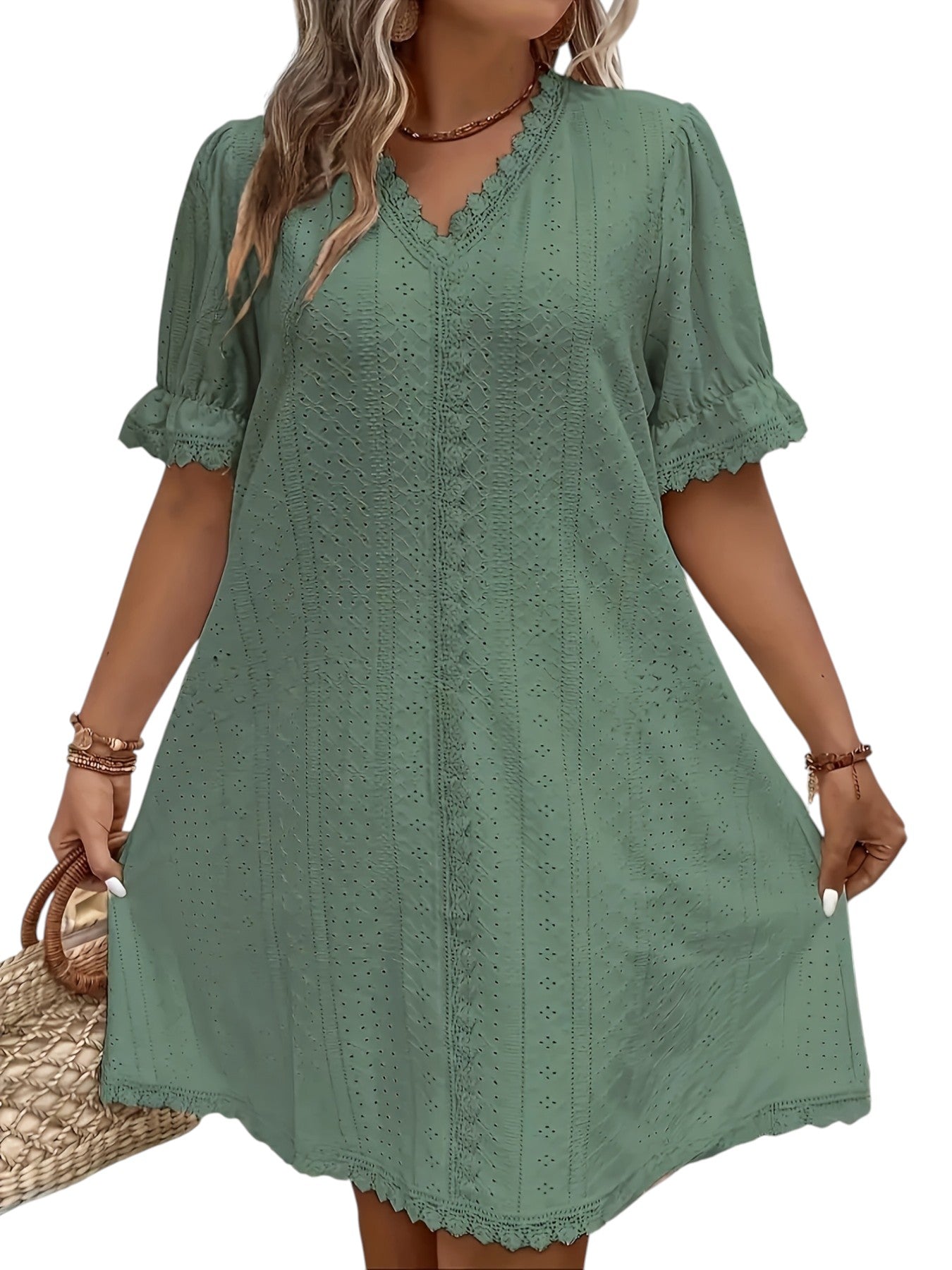 Damen Plus-Size Kleid mit V-Ausschnitt – Elegant & Bequem