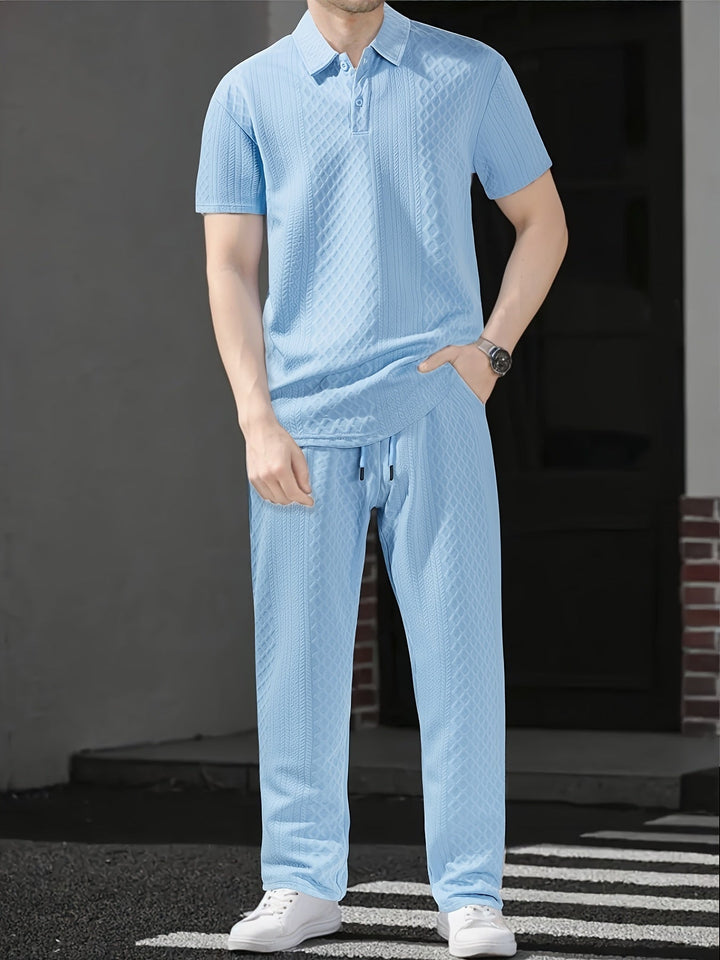 Herren Set | Relaxed Fit Polo-Shirt und Hosen-Set | Kordelzugbund | Smart Casual Stil