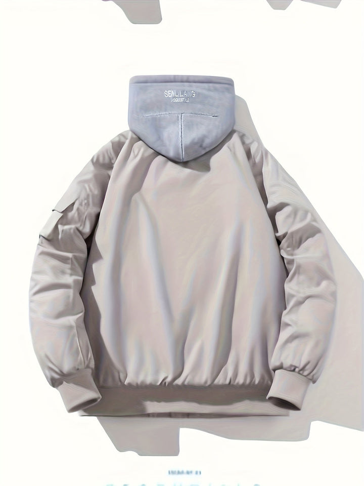 Men's Bomber Jacket with Hood | Comfortable Fit with Zipper | Layered Hood Design | Streetwear Casual Look