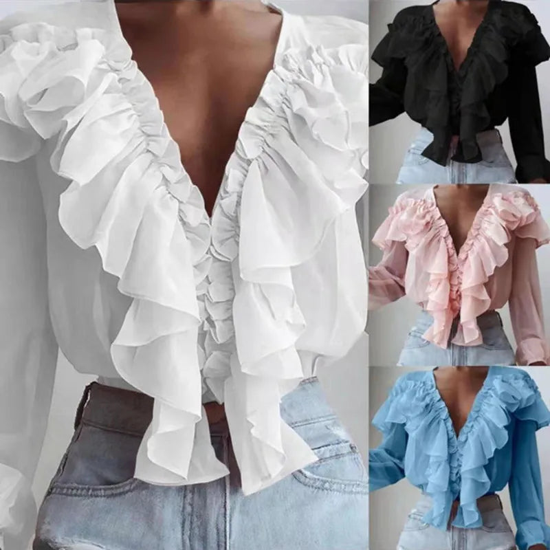 Elegante Bluse Damen V-Ausschnitt