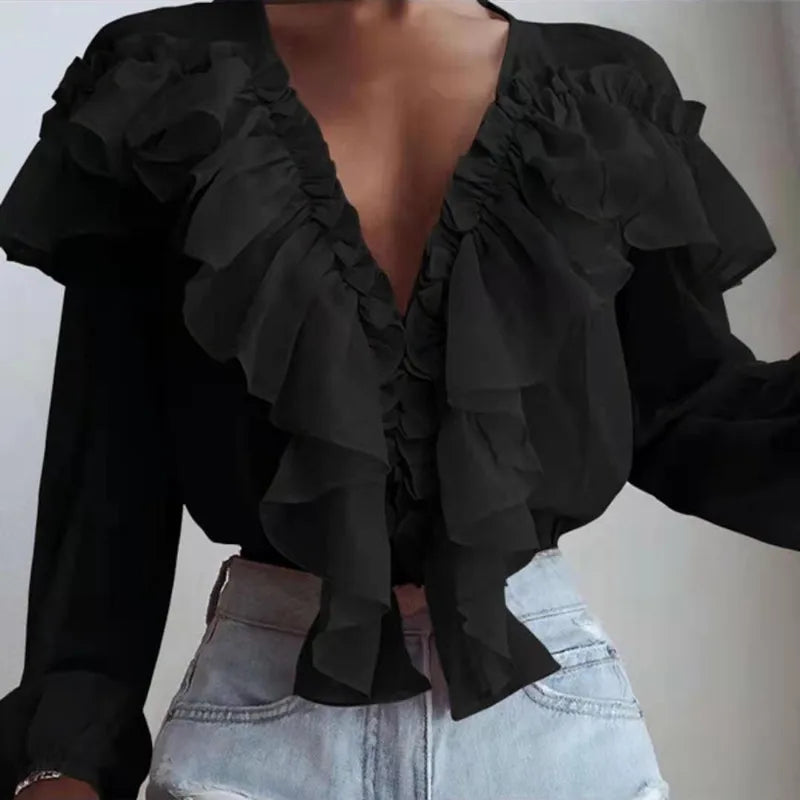Elegante Bluse Damen V-Ausschnitt