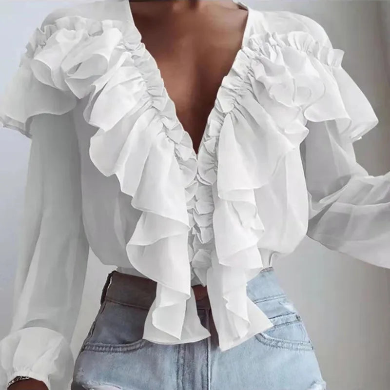 Elegante Bluse Damen V-Ausschnitt