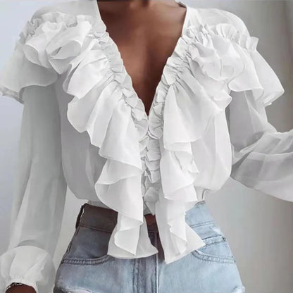 Elegante Bluse Damen V-Ausschnitt