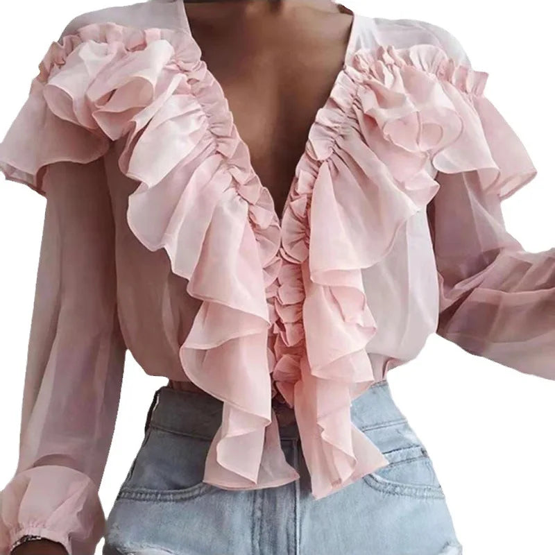 Elegante Bluse Damen V-Ausschnitt