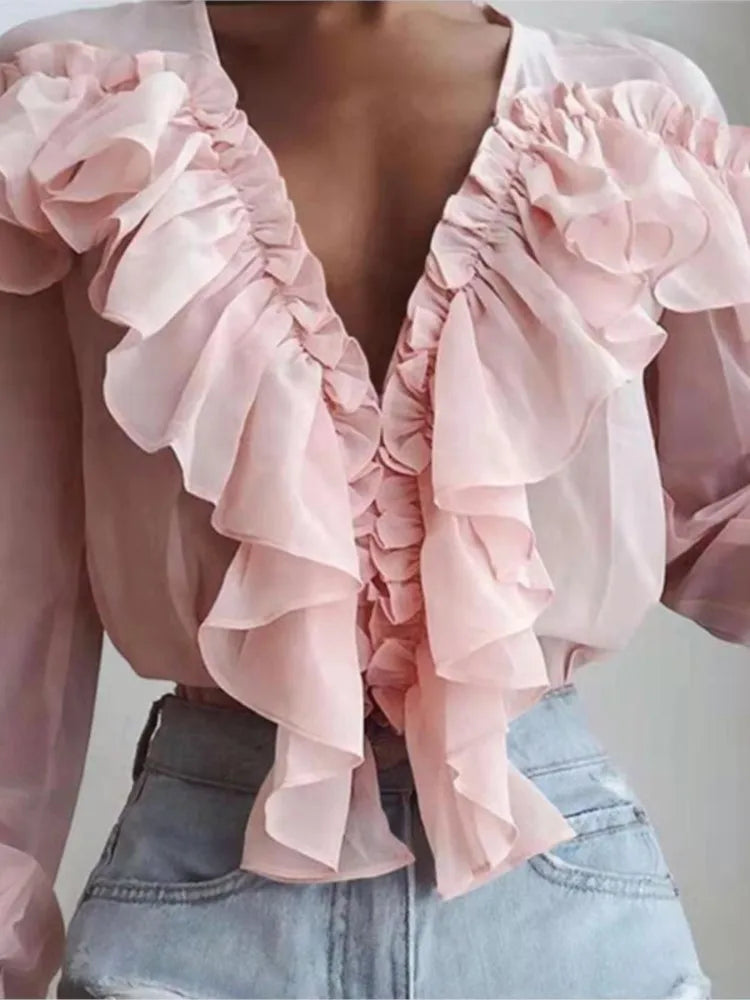 Elegante Bluse Damen V-Ausschnitt
