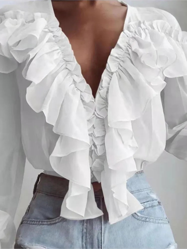 Elegante Bluse Damen V-Ausschnitt