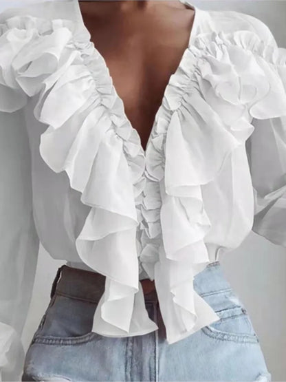 Elegante Bluse Damen V-Ausschnitt