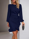 Elegantes Damenkleid mit Volant & Langarm – Figurbetont & Stilvoll