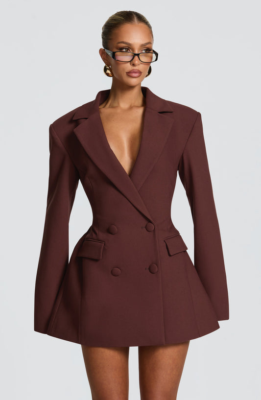 Rochie damă cu mâneci lungi, decolteu în V, rochie tip blazer | Mini