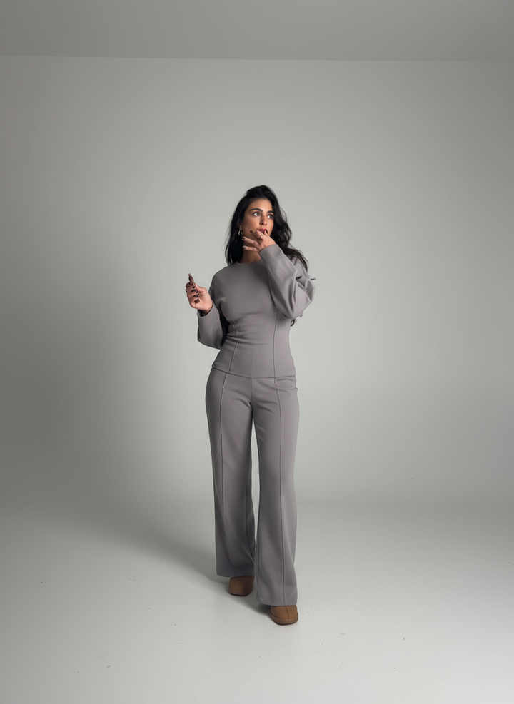 Damen Kombi-Set | Langarmoberteil und Weit Geschnittene Hose | Mühelose Eleganz für den Alltag