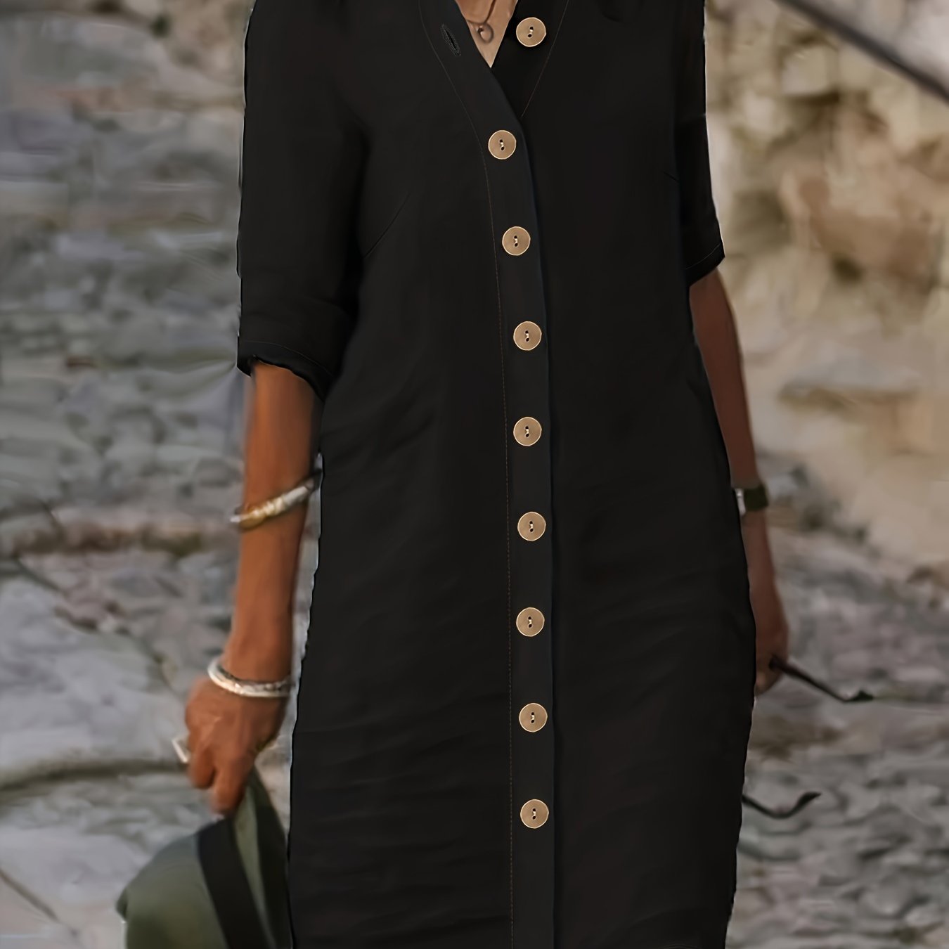 Freizeitkleid Damen | Elegantes Knopfdesign im lockeren Sommerlook | Jesalya