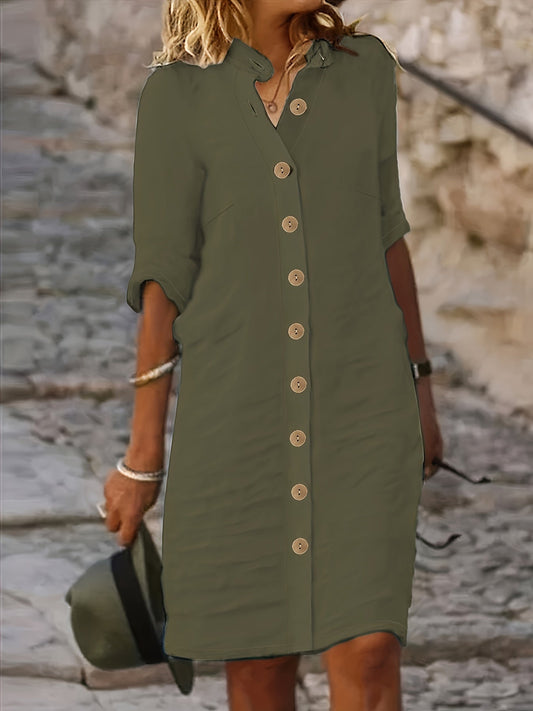 Freizeitkleid Damen | Elegantes Knopfdesign im lockeren Sommerlook | Jesalya