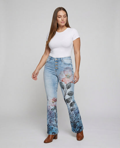 Pantaloni da donna a taglio stretto con vita alta | Stampa floreale