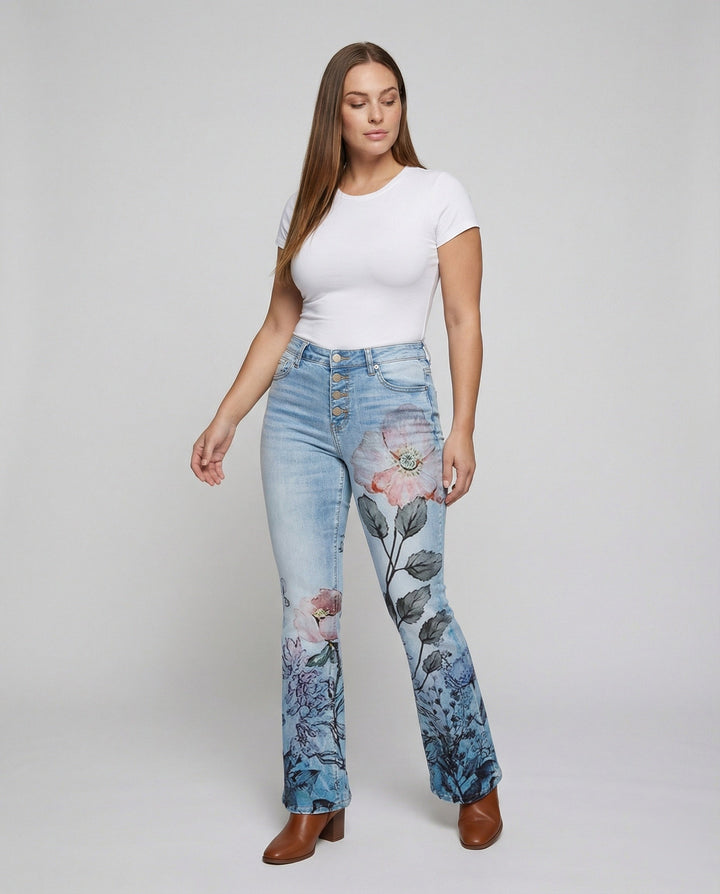 Damen Schmale Passform Hose mit Hoher Taille | Blumenprint