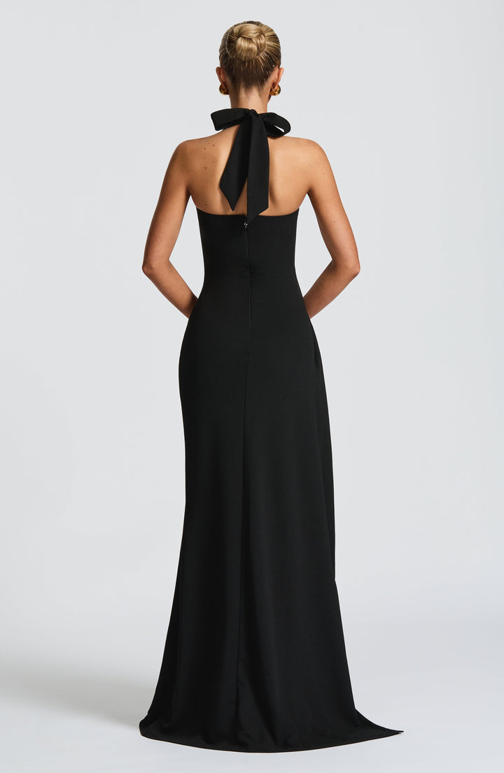 Damen Neckholder Maxi Kleid | Gerüschtes Hoher Schlitz Abendkleid