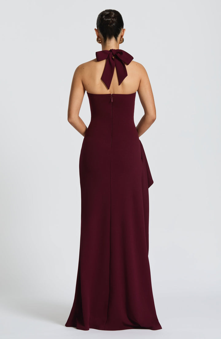 Damen Neckholder Maxi Kleid | Gerüschtes Hoher Schlitz Abendkleid