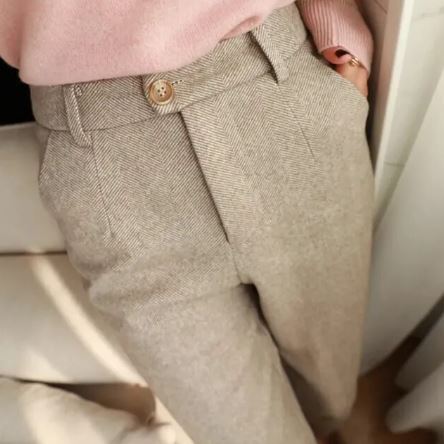 Damen Schmale Passform Hose mit Mittlerer Taille | Strukturiertes Bein