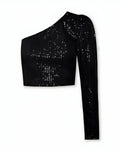 Glamouröses Schultertop Schwarz Gold