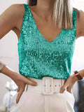 Glamouröses V-Ausschnitt Design Pailletten Top