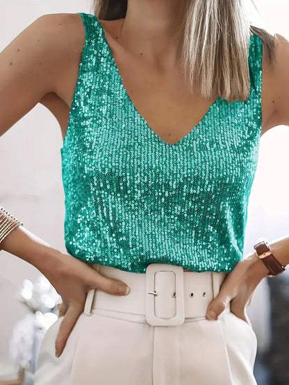 Glamouröses V-Ausschnitt Design Pailletten Top