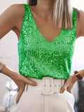 Glamouröses V-Ausschnitt Design Pailletten Top