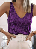 Glamouröses V-Ausschnitt Design Pailletten Top