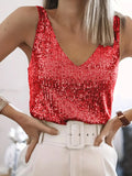 Glamouröses V-Ausschnitt Design Pailletten Top