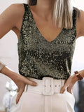 Glamouröses V-Ausschnitt Design Pailletten Top