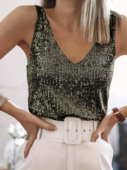 Glamouröses V-Ausschnitt Design Pailletten Top