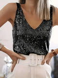 Glamouröses V-Ausschnitt Design Pailletten Top