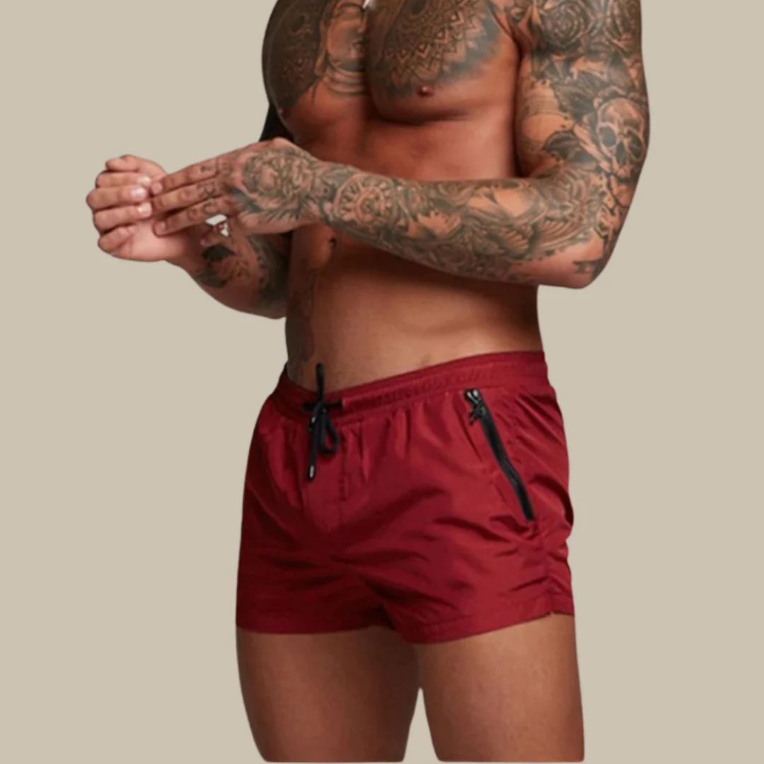 Pantaloncini da uomo con coulisse in vita, cerniera, tasche, taglio corto | Sport