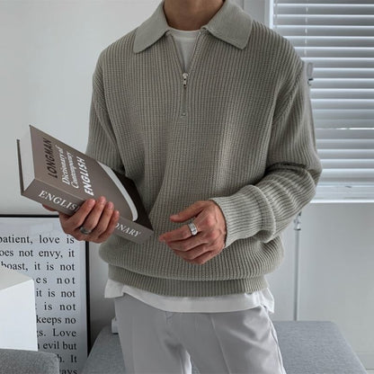 Herren-Strickpullover mit Polokragen und Halbreißverschluss – Moderner und stilvoller Look für Alltag und Freizeit1
