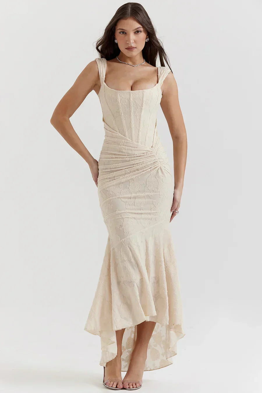 Damen Korsett Stil Midi Kleid | Gerüschtes Meerjungfrau Saum Kleid